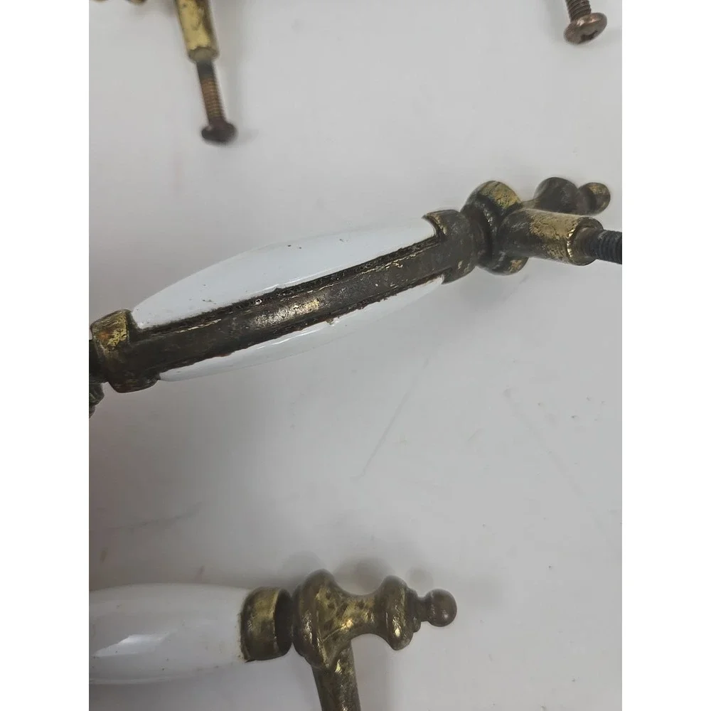 6 Antique White Porcelain & Brass 5
